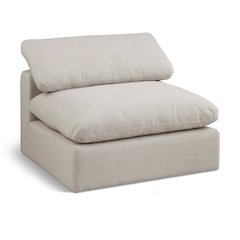 Comfy Beige Linen Textured Fabric Modular Armless Chair