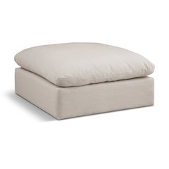 Comfy Beige Linen Textured Fabric Modular Ottoman