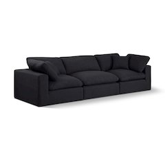 Comfy Black Linen Textured Fabric Modular Sofa