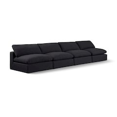 Comfy Black Linen Textured Fabric Modular Sofa