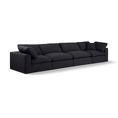 Comfy Black Linen Textured Fabric Modular Sofa