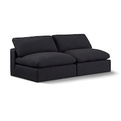 Comfy Black Linen Textured Fabric Modular Sofa