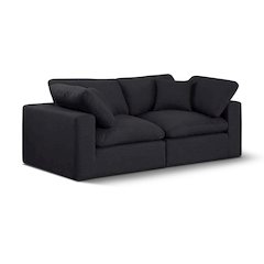 Comfy Black Linen Textured Fabric Modular Sofa