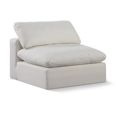 Comfy Cream Linen Textured Fabric Modular Armless Chair