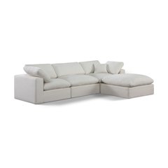 Comfy Cream Linen Textured Fabric Modular Sectional