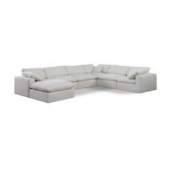 Comfy Cream Linen Textured Fabric Modular Sectional