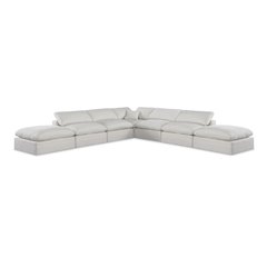 Comfy Cream Linen Textured Fabric Modular Sectional