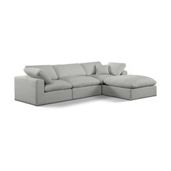 Comfy Grey Linen Textured Fabric Modular Sectional