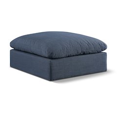 Comfy Navy Linen Textured Fabric Modular Ottoman