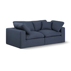 Comfy Navy Linen Textured Fabric Modular Sofa