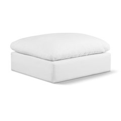 Comfy White Linen Textured Fabric Modular Ottoman