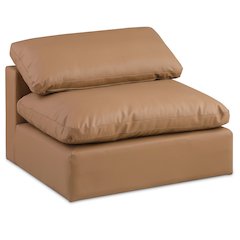 Comfy Cognac Vegan Leather Modular Armless Chair