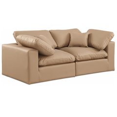 Comfy Tan Vegan Leather Modular Sofa