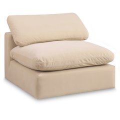 Comfy Beige Velvet Modular Armless Chair