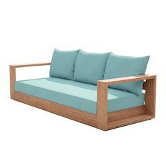 Contemporary Blue Fabric Outdoor Sofa With Cushioned Seat And Pillows