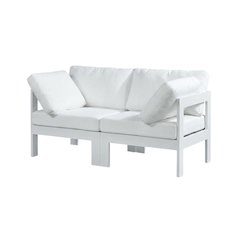White Fabric Outdoor Patio Modular Sofa, Contemporary Style, Cushioned Seating