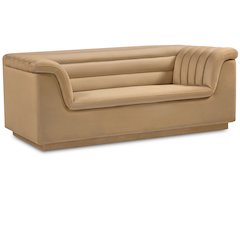 Cascade Camel Velvet Fabric Loveseat