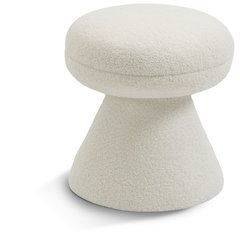 Drum Cream Faux Shearling Teddy Fabric Ottoman/Stool