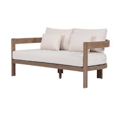 Cream Fabric Outdoor Loveseat with Cushioned Seat and Contemporary Style