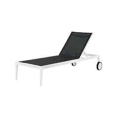 White Fabric Outdoor Lounge Chaise With Contemporary Style And Adjustable Back