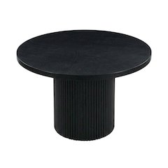 Black Round Oak Veneer Dining Table, Mid-Century Modern, Seats 4