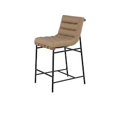 Vegan Leather & Boucle Counter Stool for Bar, Tan Vegan Leather