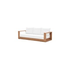 Contemporary White Fabric Outdoor Sofa With Cushions And Teak Finish