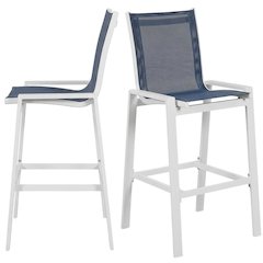 Navy Mesh Fabric Outdoor Patio Barstools Set Of 2 With Contemporary Style