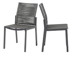 Gray Rope Fabric Outdoor Patio Dining Side Chair Set Of 2, Contemporary Style