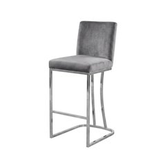 Velvet Contemporary Counter Stool, Chrome Legs, Grey Velvet