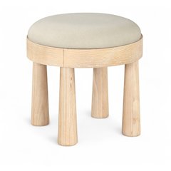 Larea Cream Linen Textured Fabric Upholstered Ottoman