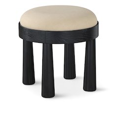 Larea Beige Linen Textured Fabric Upholstered Ottoman