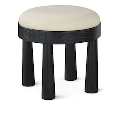 Larea Cream Linen Textured Fabric Upholstered Ottoman