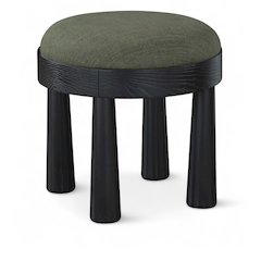 Larea Olive Linen Textured Fabric Upholstered Ottoman