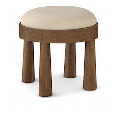 Larea Beige Linen Textured Fabric Upholstered Ottoman