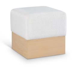 Havre Cream Velour Fur Fabric Ottoman/Stool