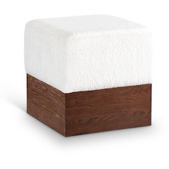Havre Cream Velour Fur Fabric Ottoman/Stool
