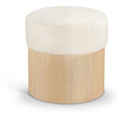 Nimes Cream Velour Fur Fabric Ottoman/Stool