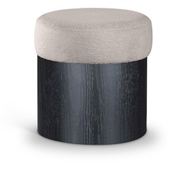 Nimes Beige Velour Fur Fabric Ottoman/Stool