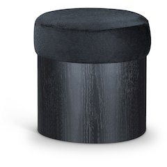 Nimes Black Velour Fur Fabric Ottoman/Stool
