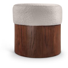 Nimes Beige Velour Fur Fabric Ottoman/Stool
