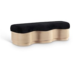 Savoy Black Velour Fur Fabric Bench