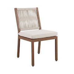 Cream Fabric Outdoor Patio Side Chair Set Of 2, Aluminum Frame, Teak Look Finish