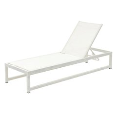 Cream Mesh Fabric Outdoor Sun Chaise Lounge, Adjustable Back, Contemporary Style