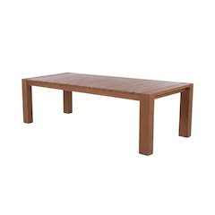 Outdoor Patio Dining Table With Aluminum Frame And Teak Finish, 108-Inch Wide