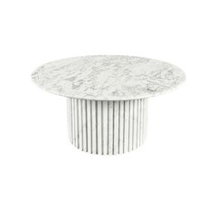 White Art Deco Coffee Table with Pedestal Base for Living Room