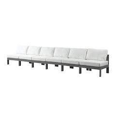 White Fabric Outdoor Patio Modular Sofa, Contemporary Style, Spacious Seating