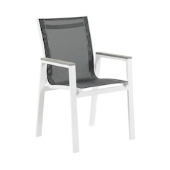White Fabric Outdoor Patio Dining Arm Chair Set Of 2 With Contemporary Style