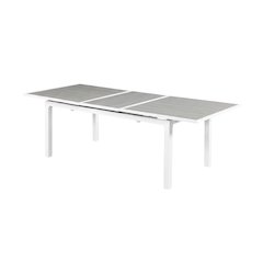 Gray Wood Look Outdoor Patio Dining Table With Adjustable Width And White Finish