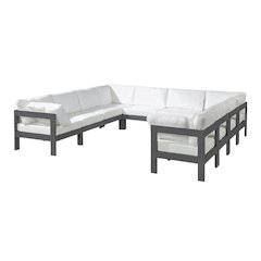 White Fabric Outdoor Sectional With Contemporary Style And Cushioned Seating